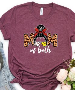 Baseball Softball Mom Of Both Messy Bun Mothers Day Shirt 4