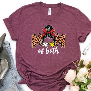 Baseball Softball Mom Of Both Messy Bun Mothers Day Shirt 4