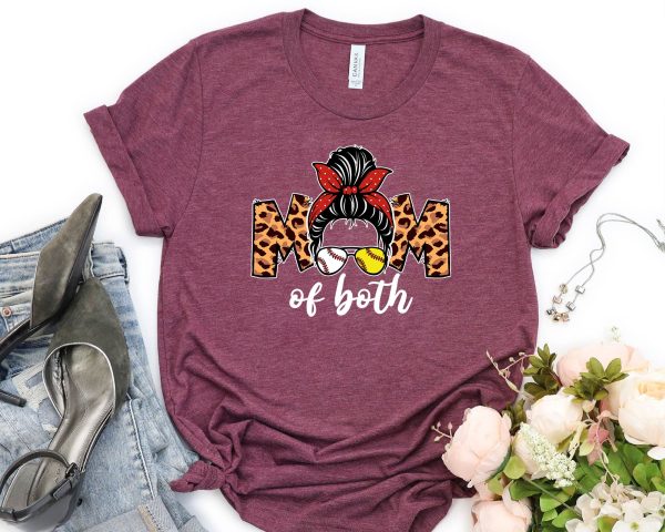 Baseball Softball Mom Of Both Messy Bun Mother’s Day Shirt