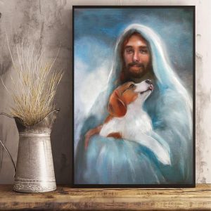 Beagle With Jesus Poster Jesus Wall Art Christian Room Decor For Beagle Lovers Gift Idea Shirt Sweatshirt Hoodie Long Sleeve Tank