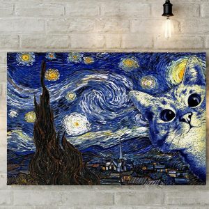 Cat Starry Night Gogh Poster Canvas Shirt Sweatshirt Hoodie Long Sleeve Tank