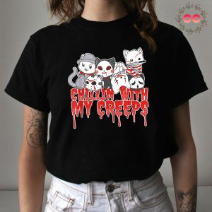 Chillin With My Creeps Cat Horror Serial Killer T-Shirt