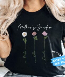 Custom Birth Flower GrandmaMother With Kids Names Month Shirt 1