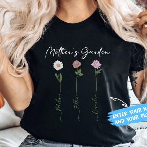 Custom Birth Flower GrandmaMother With Kids Names Month Shirt