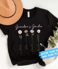 Custom Birth Flower GrandmaMother With Kids Names Month Shirt 2