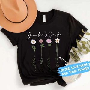 Custom Birth Flower GrandmaMother With Kids Names Month Shirt