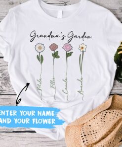 Custom Birth Flower GrandmaMother With Kids Names Month Shirt 3