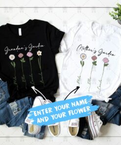 Custom Birth Flower GrandmaMother With Kids Names Month Shirt 5
