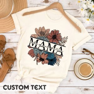 Custom Floral Mama Mothers Day Kids Names T Shirt 1