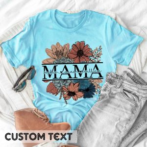 Custom Floral Mama Mothers Day Kids Names T Shirt 2