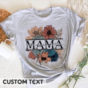 Custom Floral Mama Mothers Day Kids Names T Shirt 3