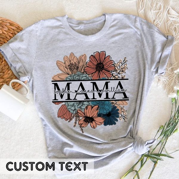 Custom Floral Mama Mother’s Day Kids Names T-Shirt