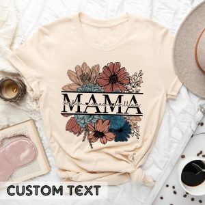 Custom Floral Mama Mothers Day Kids Names T Shirt 4