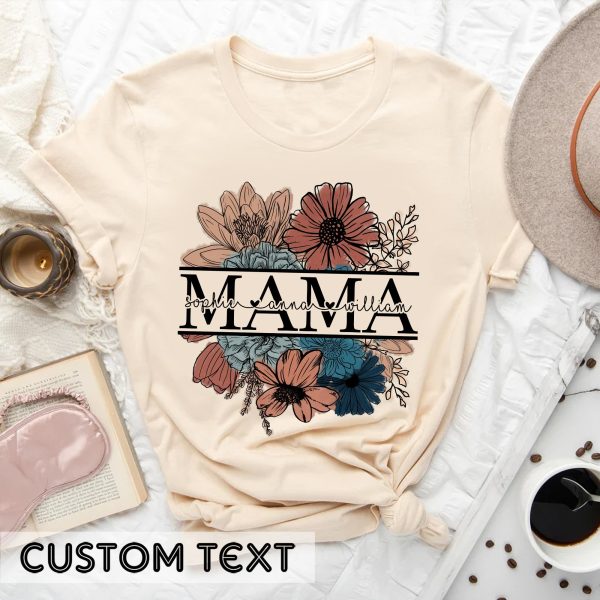 Custom Floral Mama Mother’s Day Kids Names T-Shirt