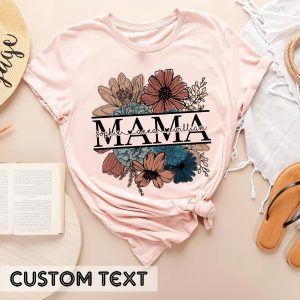 Custom Floral Mama Mothers Day Kids Names T Shirt 5