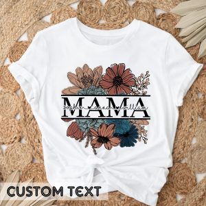 Custom Floral Mama Mothers Day Kids Names T Shirt 6