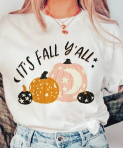 Cute Fall Yall Womens Halloween Pumpkin Spooky Party Graphic Tee Shirt 1