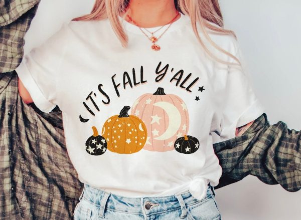 Cute Fall Y’all  Womens Halloween Pumpkin Spooky Party Graphic Tee Shirt