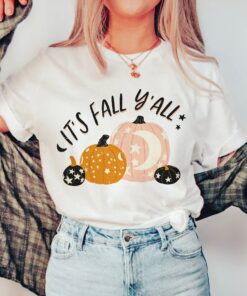 Cute Fall Y'all Womens Halloween Pumpkin Spooky Party Graphic Tee Shirt 1 Cute Fall Yall Womens Halloween Pumpkin Spooky Party Graphic Tee Shirt 2