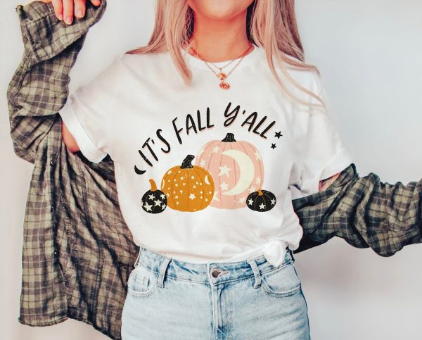 Cute Fall Y’all  Womens Halloween Pumpkin Spooky Party Graphic Tee Shirt