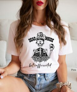 Dead Inside But Caffeinated Fall Skeleton Halloween Sweatshirt 2