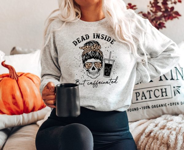 Dead Inside But Caffeinated Halloween Sweatshirt Vintage  T Shirt