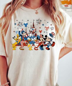 Disney 4th Of July Mickey And Friends Balloons USA Flag Shirt 1