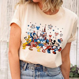 Disney 4th Of July Mickey And Friends Balloons USA Flag Shirt 3