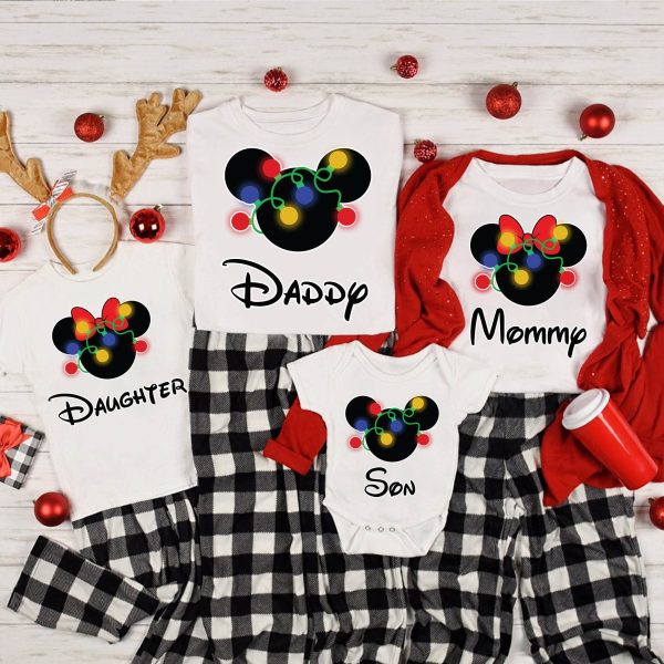 Disney Mickey And Minnie Family Christmas Lights Shirt