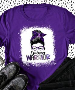 Epilepsy Warrior Messy Bun Lady In Glasses Awareness Sweatshirt 1
