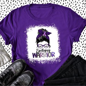 Epilepsy Warrior Messy Bun Lady In Glasses Awareness Sweatshirt