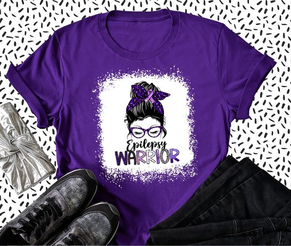 Epilepsy Warrior Messy Bun Lady In Glasses Awareness Sweatshirt