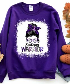 Epilepsy Warrior Messy Bun Lady In Glasses Awareness Sweatshirt 2