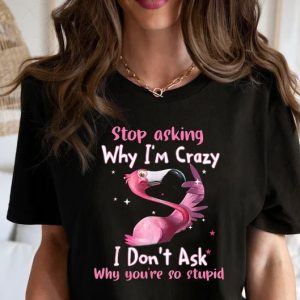 Funny Flamingo Stop Asking Why Im Crazy T Shirt 1