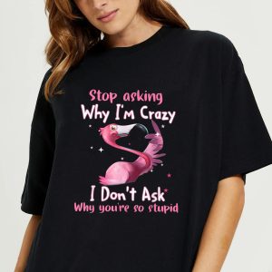 Funny Flamingo Stop Asking Why Im Crazy T Shirt 2