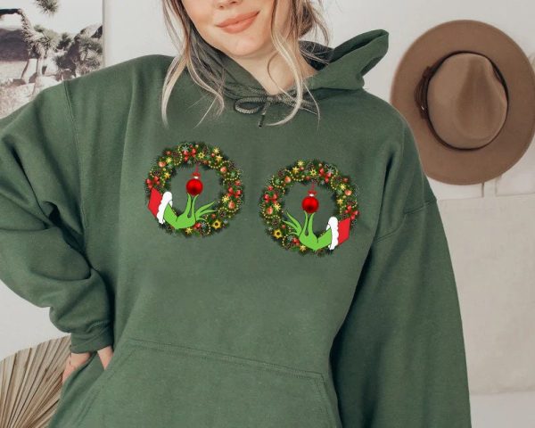 Funny Grinchs Hand Is On The Breast Christmas Sweatshirt Hoodie