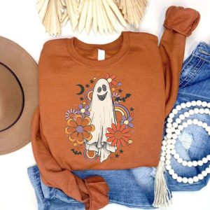 Halloween Ghost Floral Boho Trick or Treat Spooky Ghost Sweatshirt