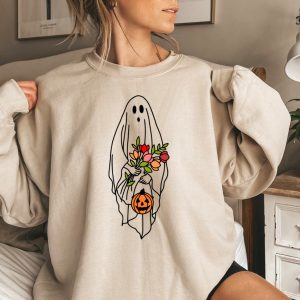 Halloween Ghost Floral Pumpkin Shirt