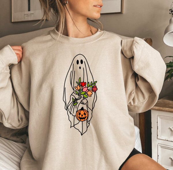Halloween Ghost Floral Pumpkin Shirt