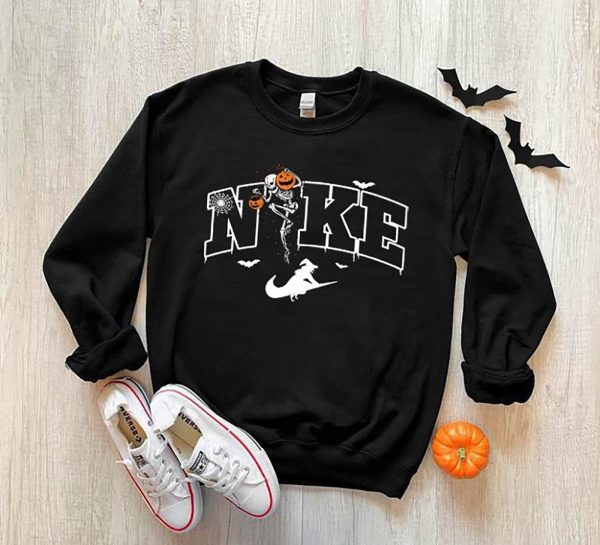 Halloween Swoosh Skeleton Pumpkin Fall  Sweatshirt