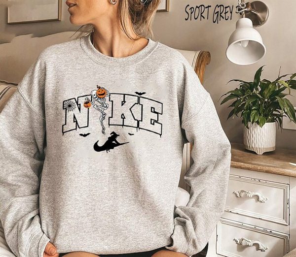 Halloween Swoosh Skeleton Pumpkin Fall  Sweatshirt