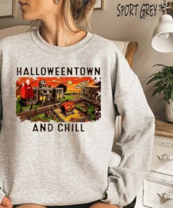 Halloweentown And Chill Funny Fall School Halloween Crewneck Sweatshirt 2