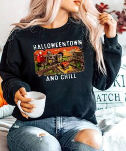 Halloweentown And Chill Funny Fall School Halloween Crewneck Sweatshirt 3