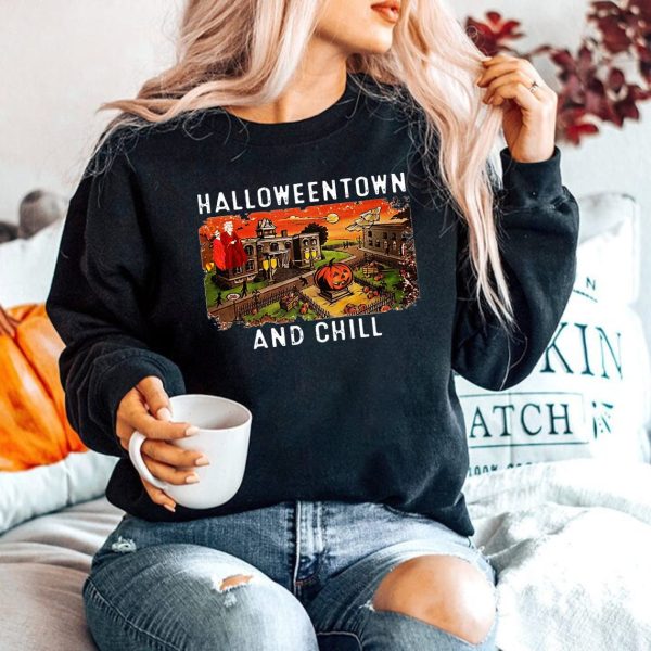 Halloweentown And Chill  Funny Fall School Halloween Crewneck Sweatshirt