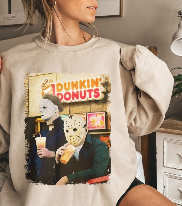 Jason And Micheal Myers Dunkin Donuts Halloween Horror Movie Sweatshirt