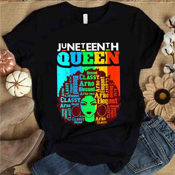 Juneteenth 1865 Junteenth Queen Afro Melanin Black Girl T Shirt