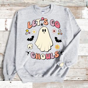 Lets Go Ghouls Halloween Retro Ghost Fall Shirt Womens Spooky Season