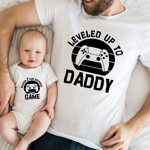 Leveled Up To Daddy Player 2 Has Entered Game Gamer Dad Shirt