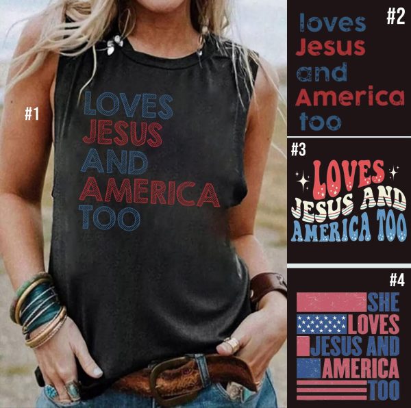 Love Jesus And America Too Red White Blue Tank Top