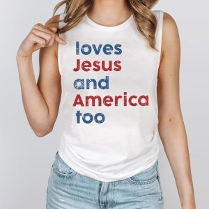 Love Jesus And America Too Red White Blue Tank Top